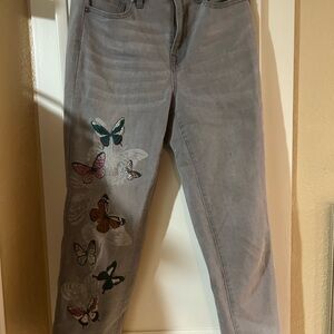 Gray Butterfly Embroidered Women Jeans by Dg3